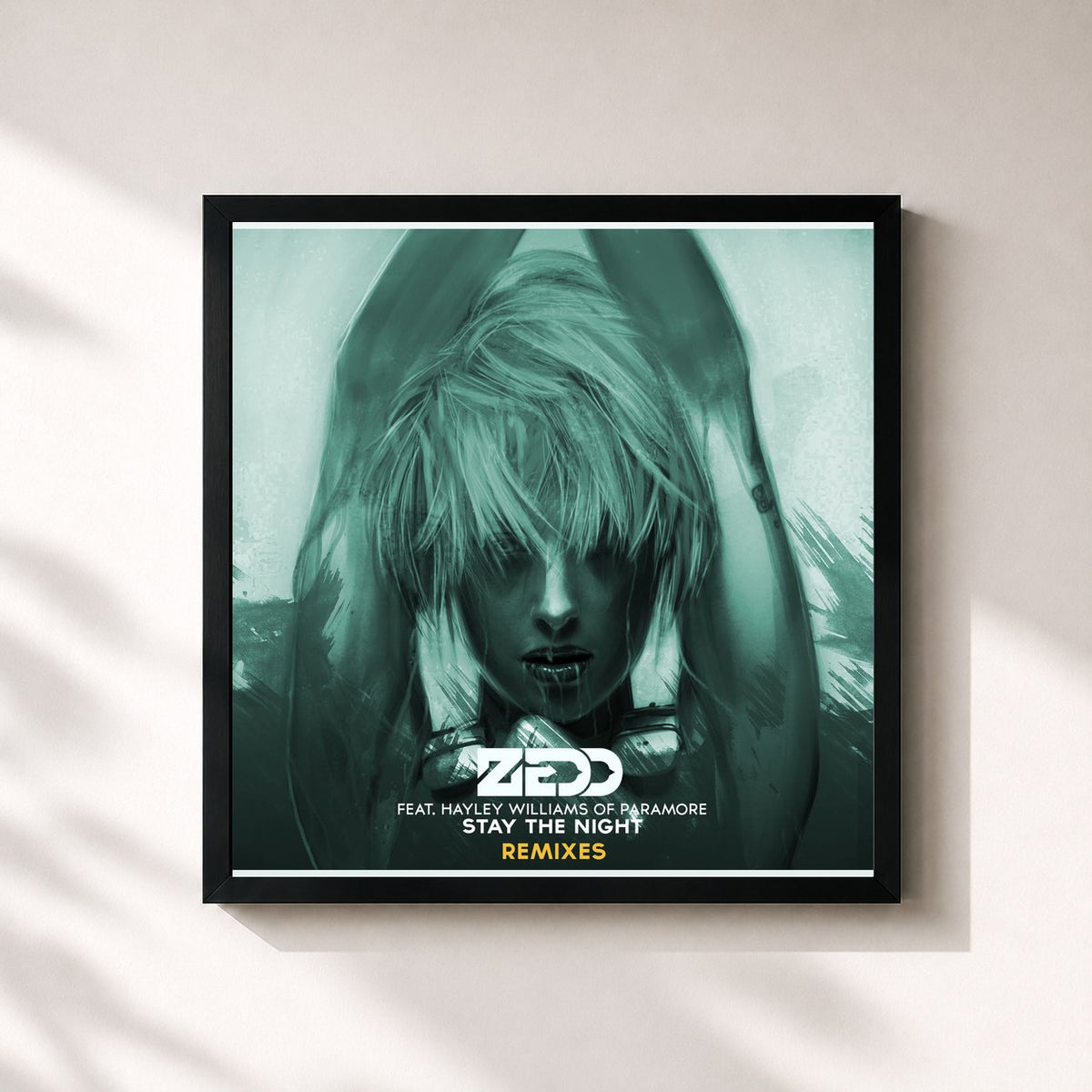 #noir Tableau carré de l'album Stay The Night (Remixes Featuring Hayley Williams Of Paramore) de ZEDD, cadre noir 32x32 cm