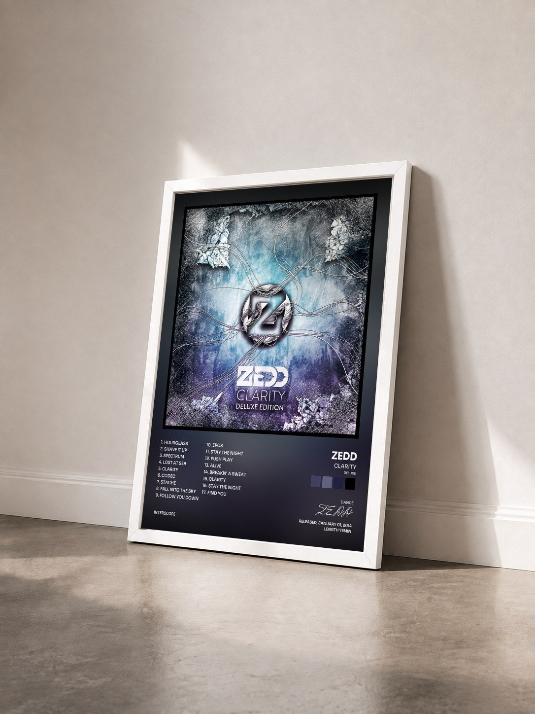 #blanc Tableau de l'album Clarity (Deluxe) de ZEDD vu de trois quarts, cadre blanc