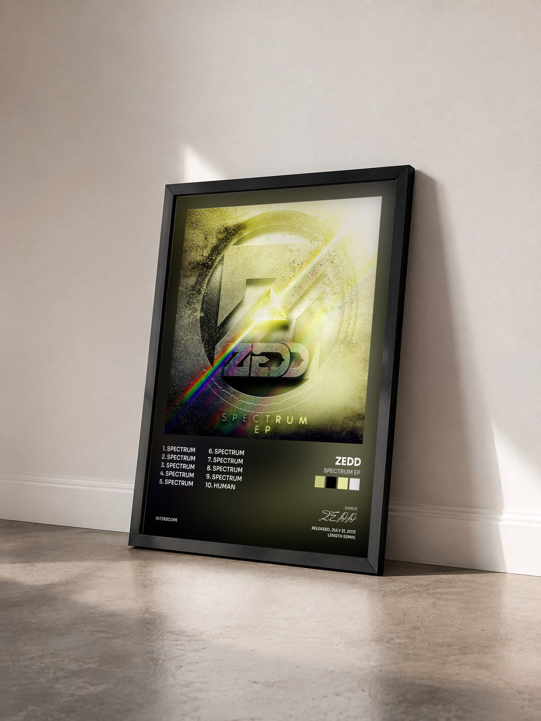 #noir Tableau de l'album Spectrum EP de ZEDD vu de trois quarts, cadre noir