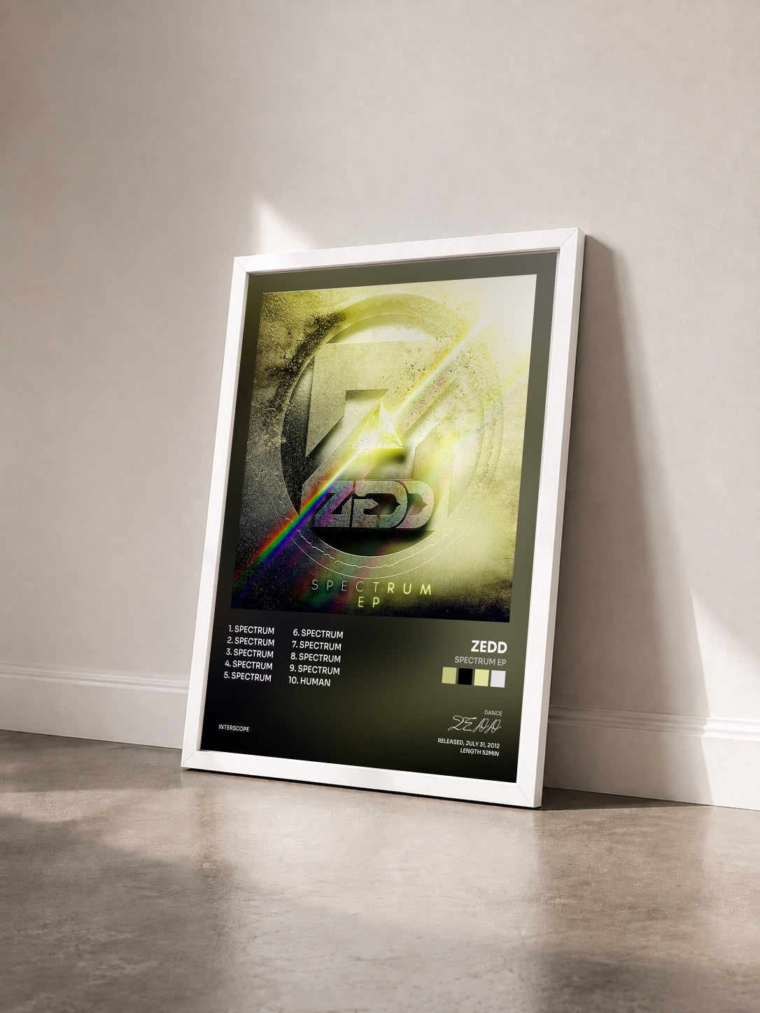 #blanc Tableau de l'album Spectrum EP de ZEDD vu de trois quarts, cadre blanc