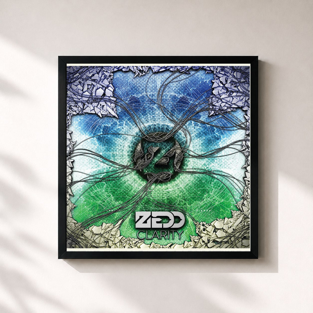 #noir Tableau carré de l'album Clarity de ZEDD, cadre noir 32x32 cm