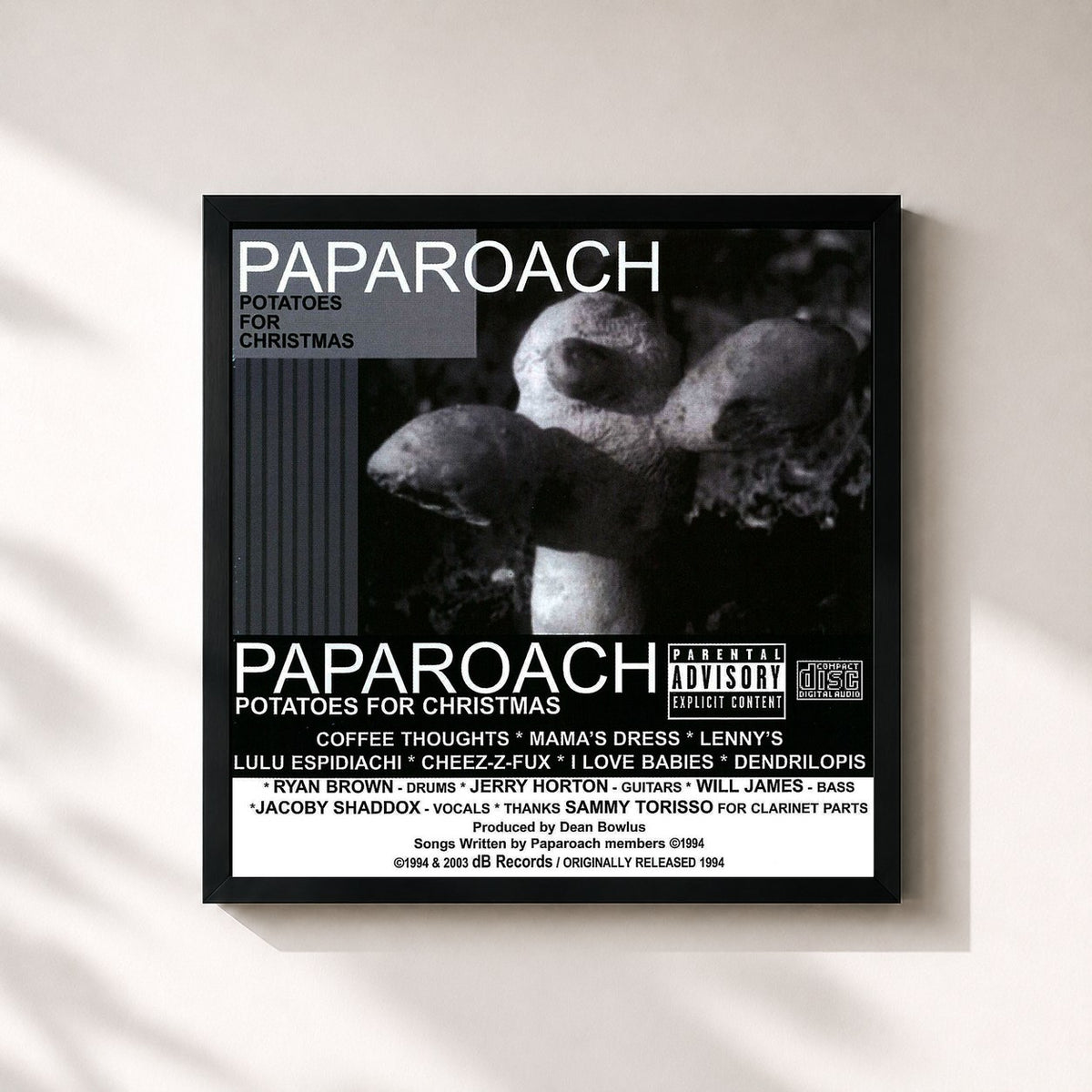 #noir Tableau carré de l'album Potatoes For Christmas de Papa Roach, cadre noir 32x32 cm