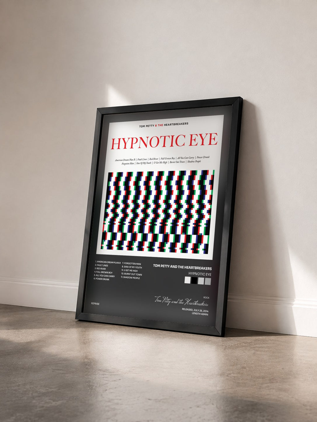 #noir Tableau de l'album Hypnotic Eye de Tom Petty and the Heartbreakers vu de trois quarts, cadre noir