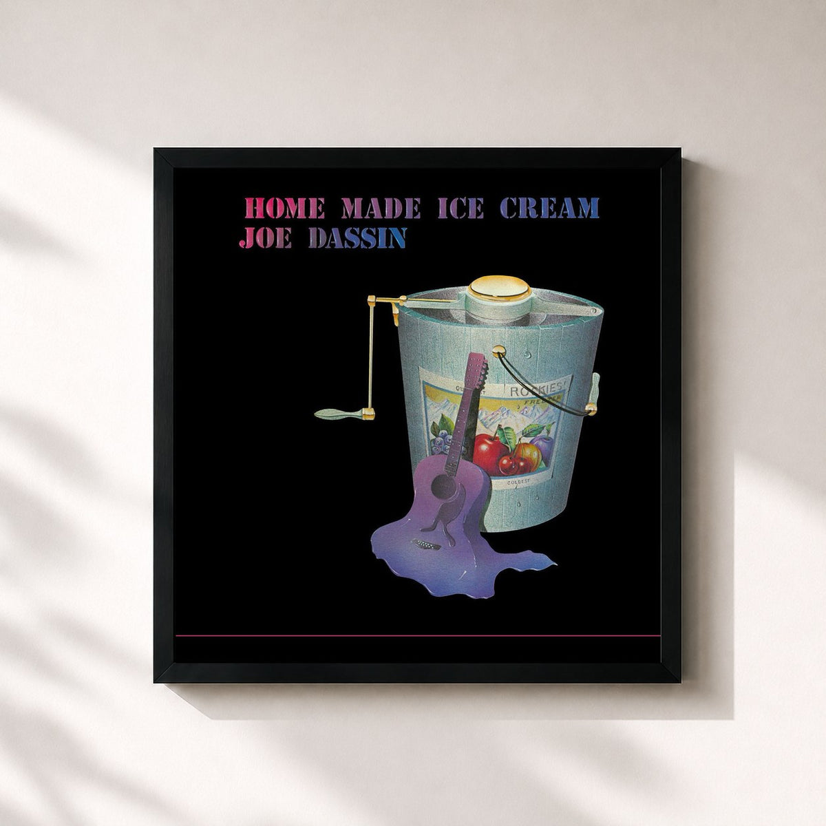 #noir Tableau carré de l'album Home Made Ice Cream de Joe Dassin, cadre noir 32x32 cm