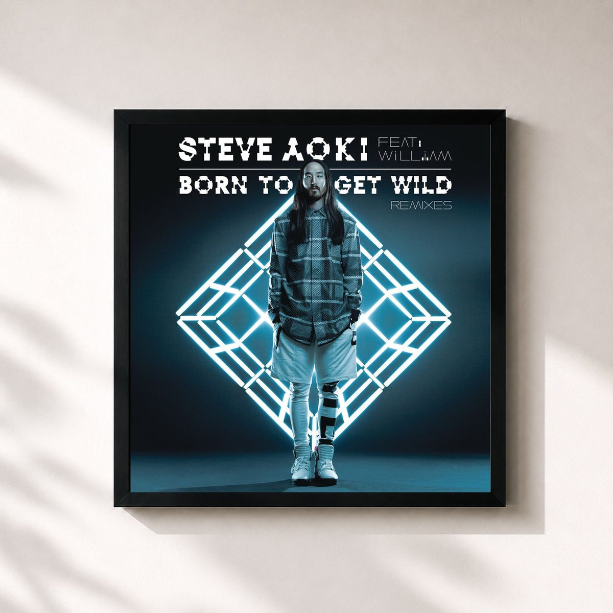 #noir Tableau carré de l'album Born To Get Wild (feat. will.i.am) (Remixes) de Steve Aoki, cadre noir 32x32 cm
