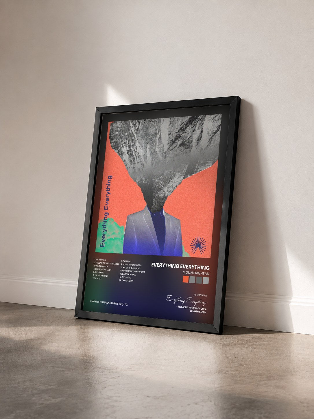 #noir Tableau de l'album Mountainhead de Everything Everything vu de trois quarts, cadre noir
