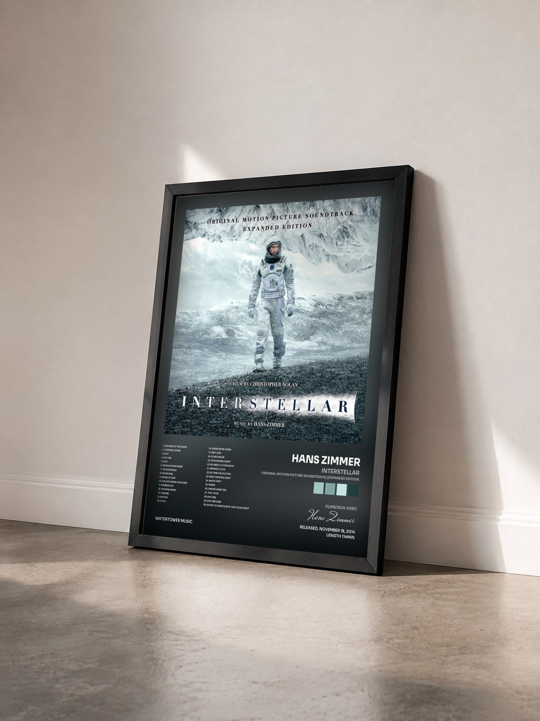#noir Interstellar (Original Motion Picture Soundtrack) (Expanded Edition) by Hans Zimmer as a framed art print seen at an angle, black frame