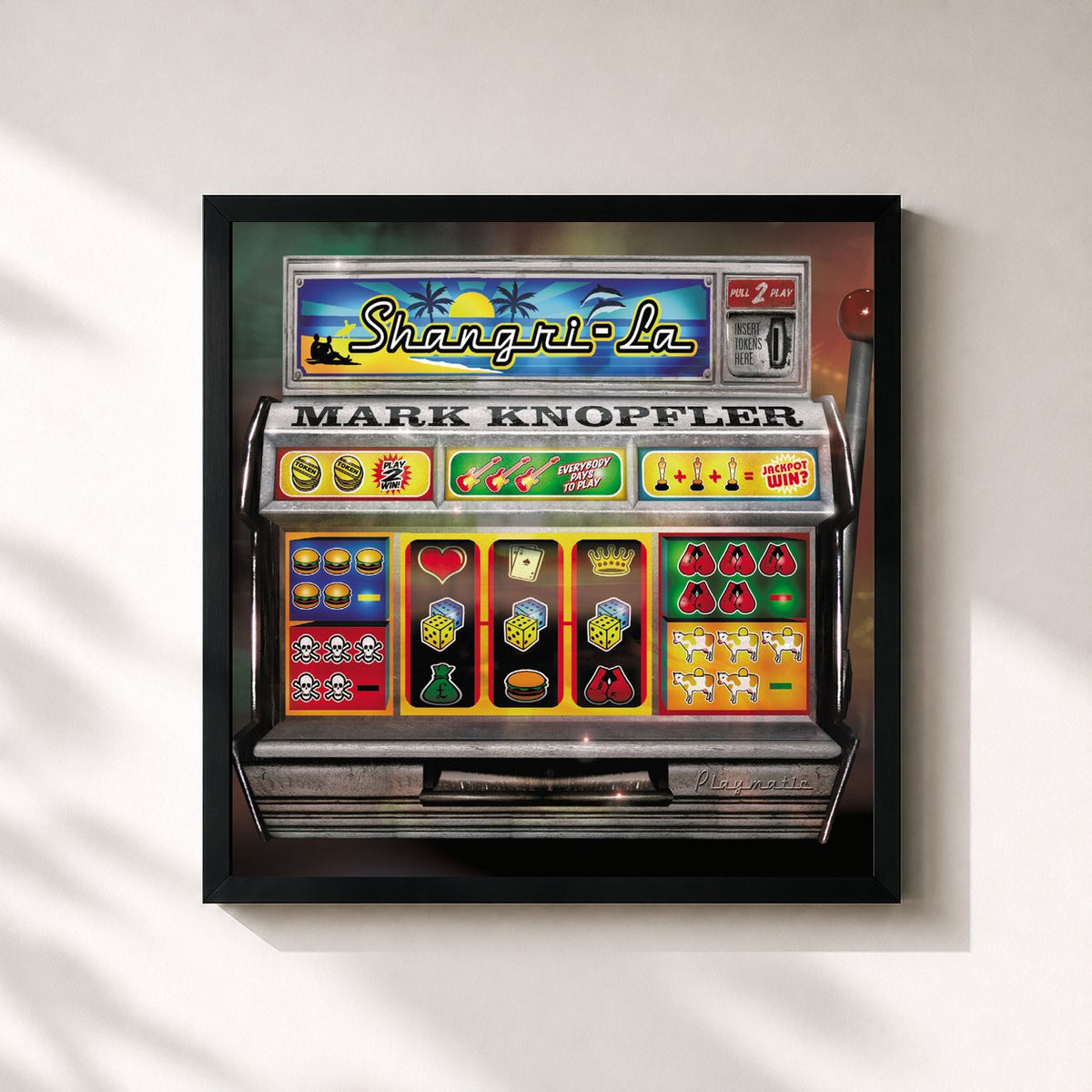#noir Tableau carré de l'album Shangri-La de Mark Knopfler, cadre noir 32x32 cm