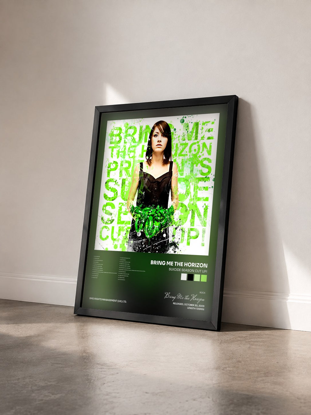 #noir Tableau de l'album Suicide Season Cut Up! de Bring Me the Horizon vu de trois quarts, cadre noir