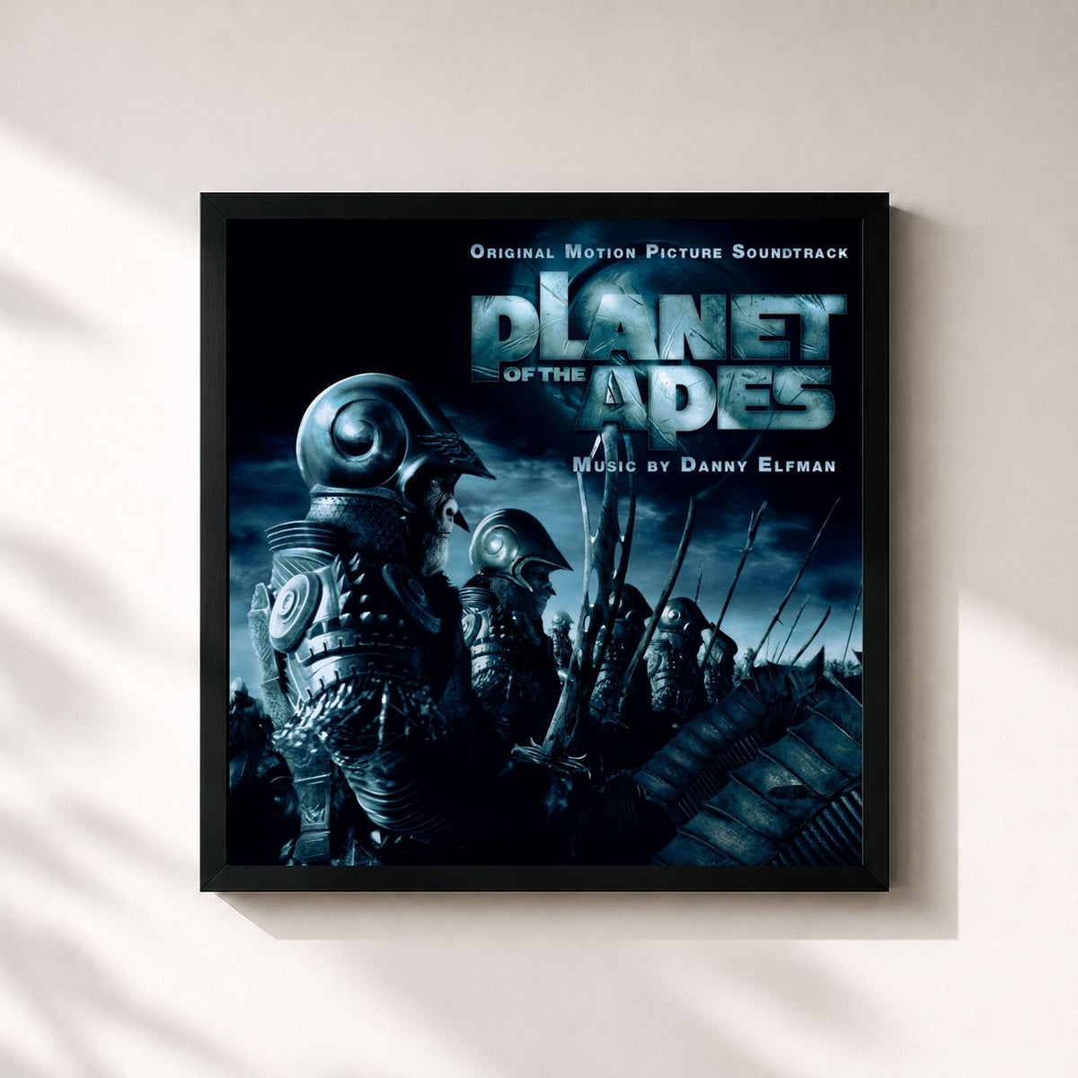 #noir Tableau carré de l'album Planet of the Apes (Original Motion Picture Soundtrack) de Danny Elfman, cadre noir 32x32 cm