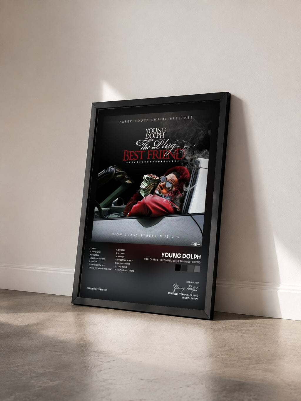 #noir Tableau de l'album High Class Street Music 5: The Plug Best Friend de Young Dolph vu de trois quarts, cadre noir