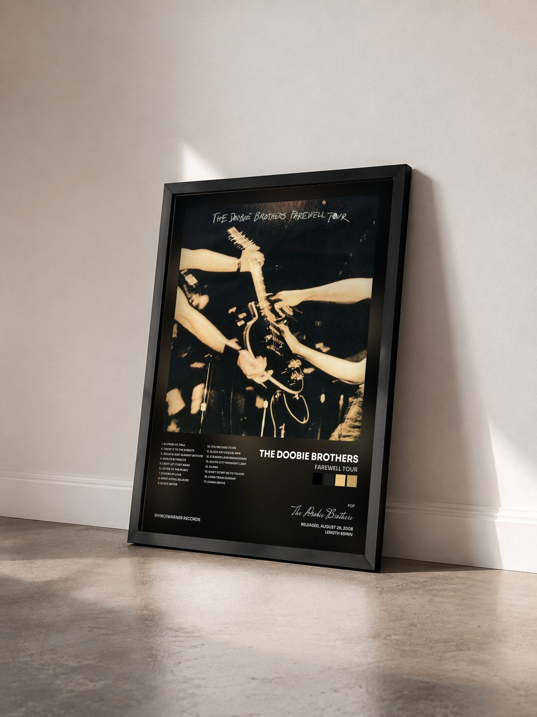 #noir Tableau de l'album Farewell Tour de The Doobie Brothers vu de trois quarts, cadre noir