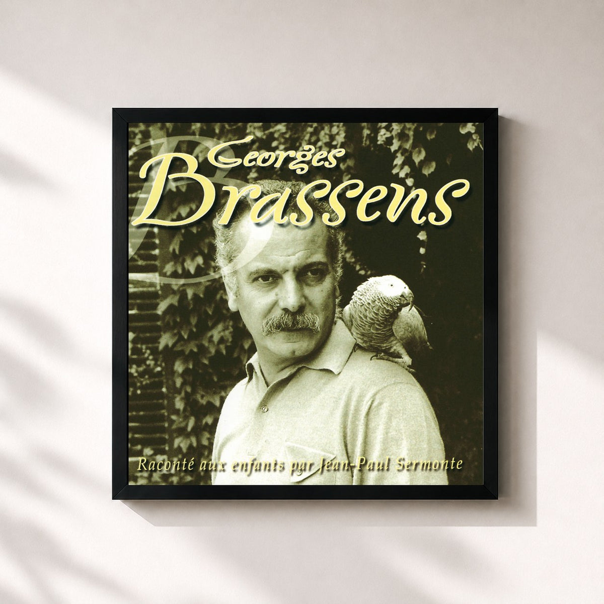 #noir Tableau carré de l'album Brassens Raconte Aux Enfants de Georges Brassens, cadre noir 32x32 cm