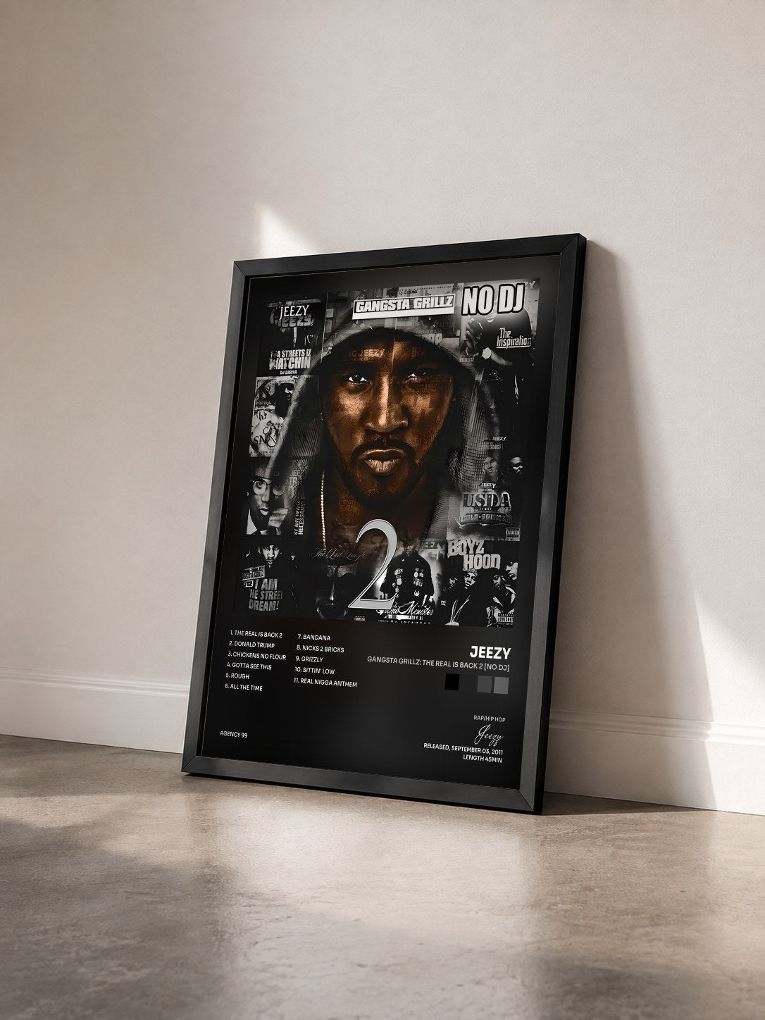 #noir Tableau de l'album Gangsta Grillz: The Real Is Back 2 [No DJ] de Jeezy vu de trois quarts, cadre noir