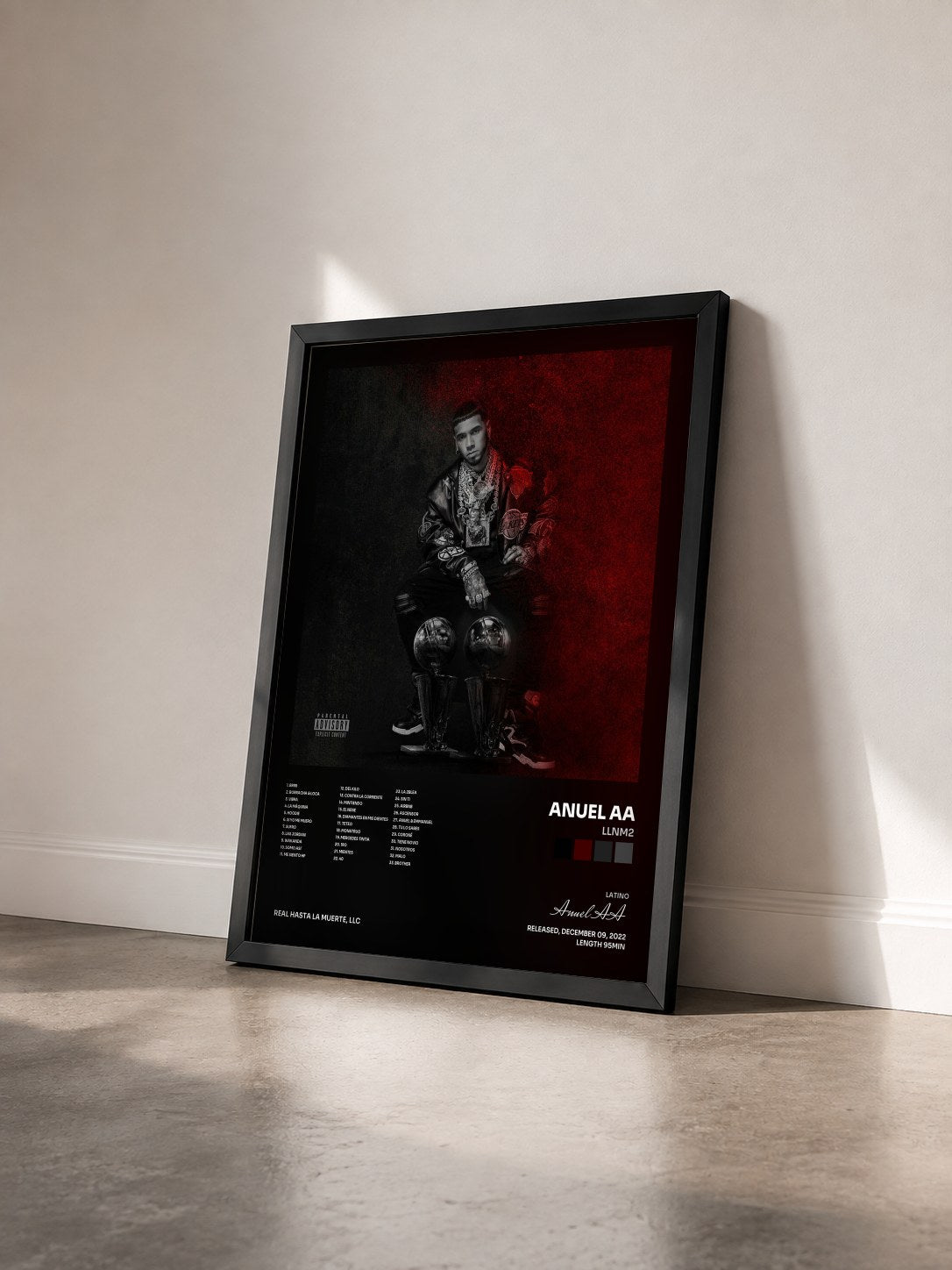 #noir Tableau de l'album LLNM2 de Anuel AA vu de trois quarts, cadre noir