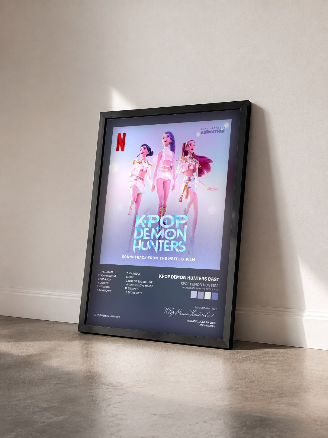 #noir KPop Demon Hunters (Soundtrack from the Netflix Film) by KPop Demon Hunters Cast as a framed art print seen at an angle, black frame