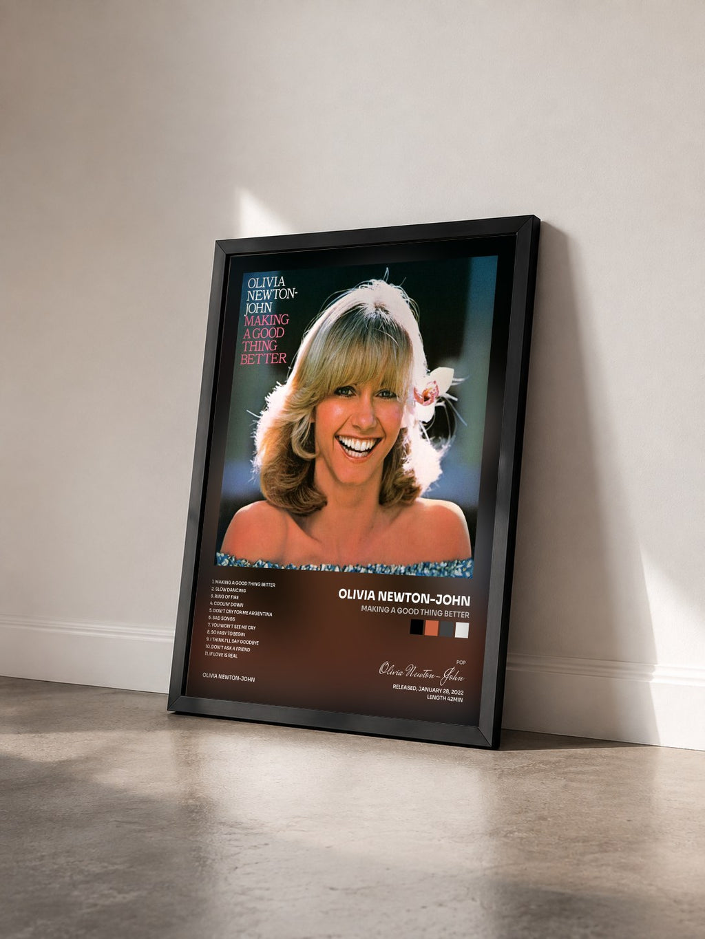 #noir Tableau de l'album Making A Good Thing Better de Olivia Newton-John vu de trois quarts, cadre noir