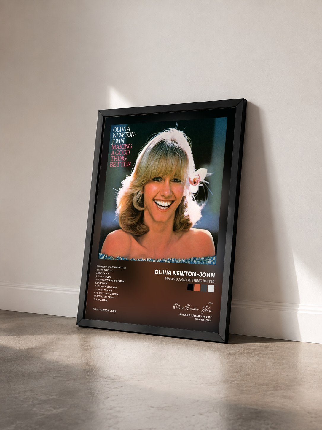 #noir Tableau de l'album Making A Good Thing Better de Olivia Newton-John vu de trois quarts, cadre noir