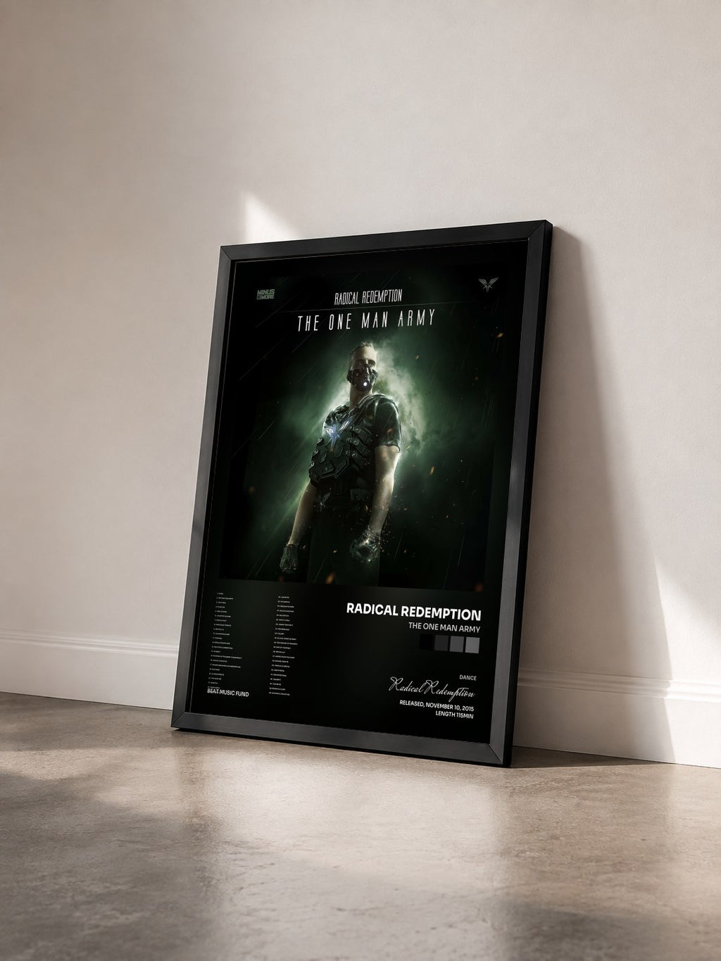 #noir Tableau de l'album The One Man Army de Radical Redemption vu de trois quarts, cadre noir