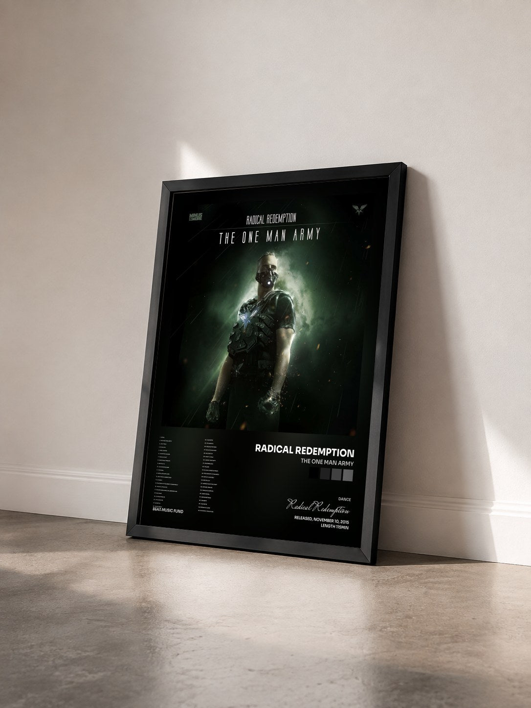 #noir Tableau de l'album The One Man Army de Radical Redemption vu de trois quarts, cadre noir