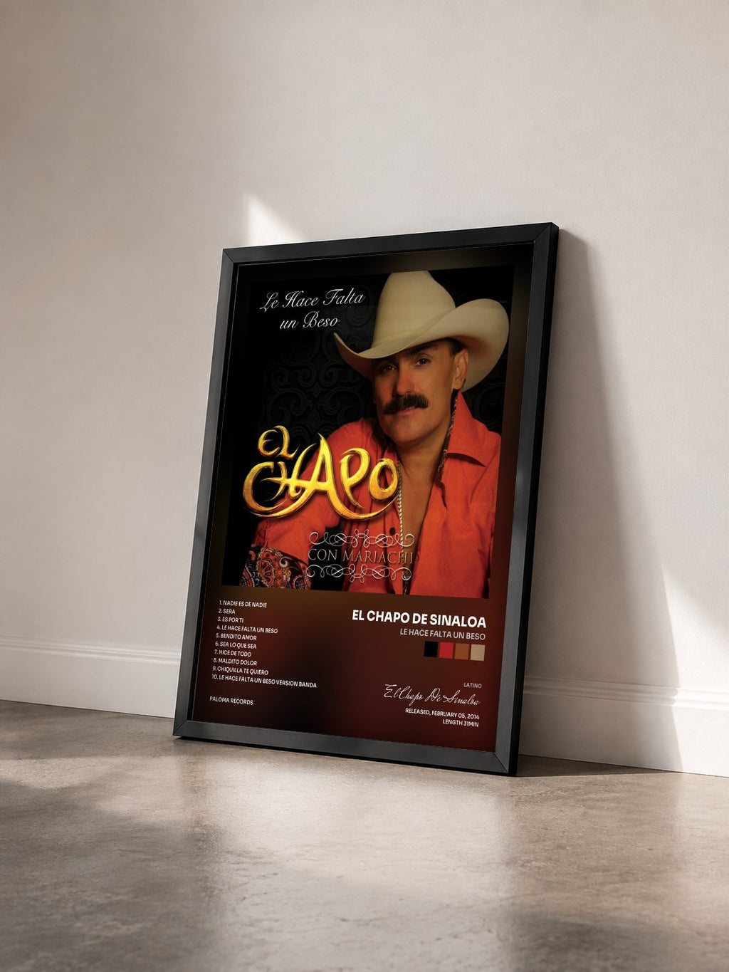 #noir Tableau de l'album Le Hace Falta Un Beso de El Chapo De Sinaloa vu de trois quarts, cadre noir