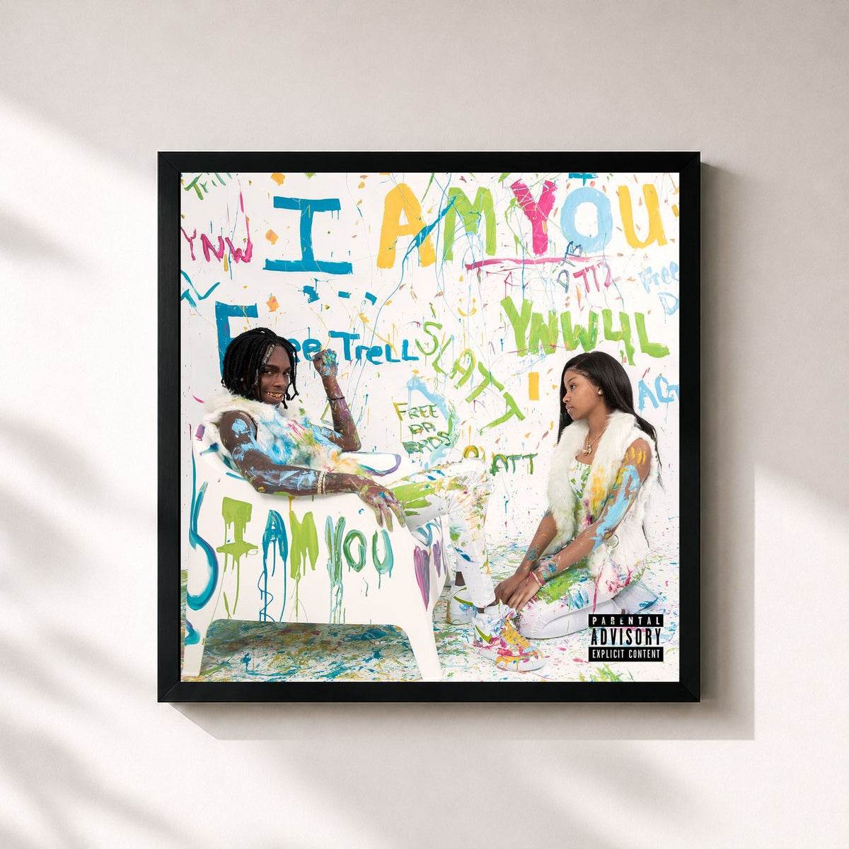 #noir Tableau carré de l'album I AM YOU de YNW Melly, cadre noir 32x32 cm