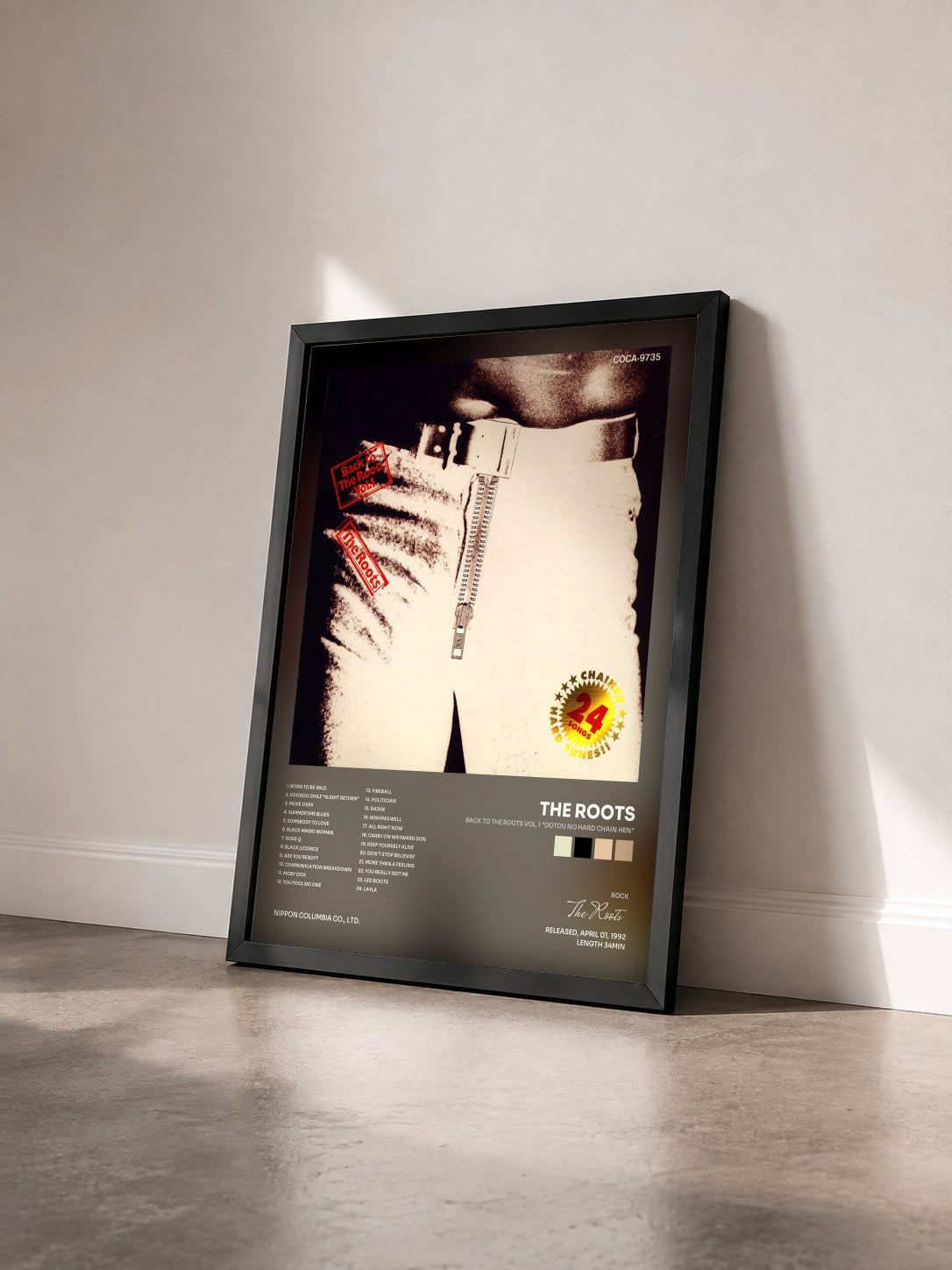 #noir Tableau de l'album Back to the Roots Vol. 1 "Dotou No Hard Chain Hen" de The Roots vu de trois quarts, cadre noir