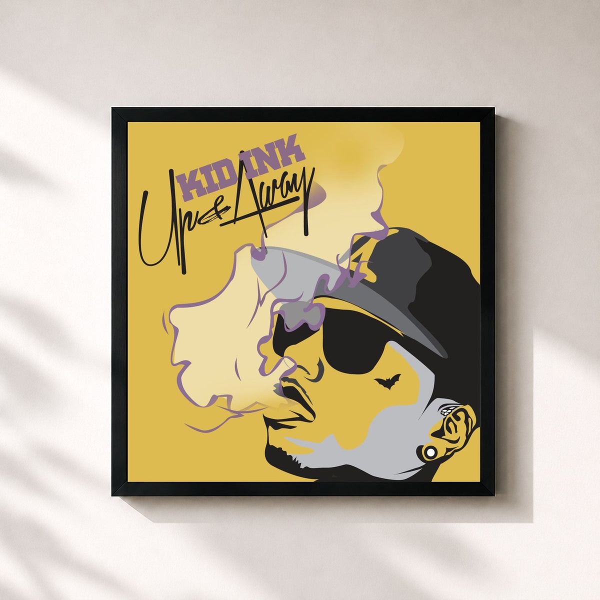 #noir Up & Away de Kid Ink en lámina cuadrada enmarcada, marco negro de 32x32 cm