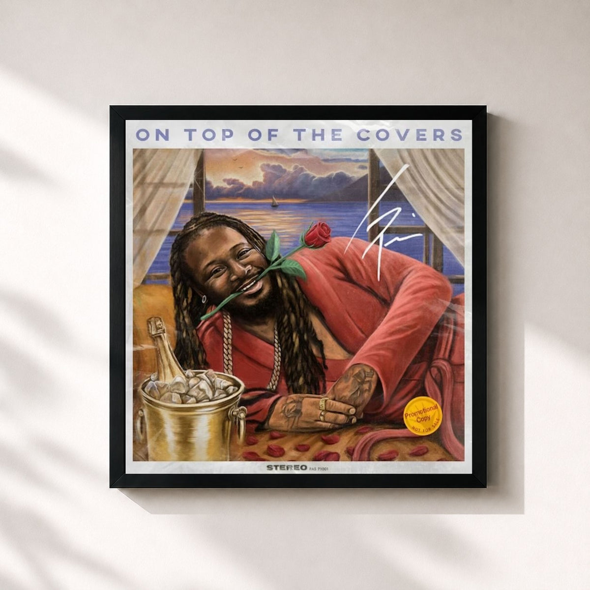 #noir Tableau carré de l'album On Top of The Covers de T-Pain, cadre noir 32x32 cm