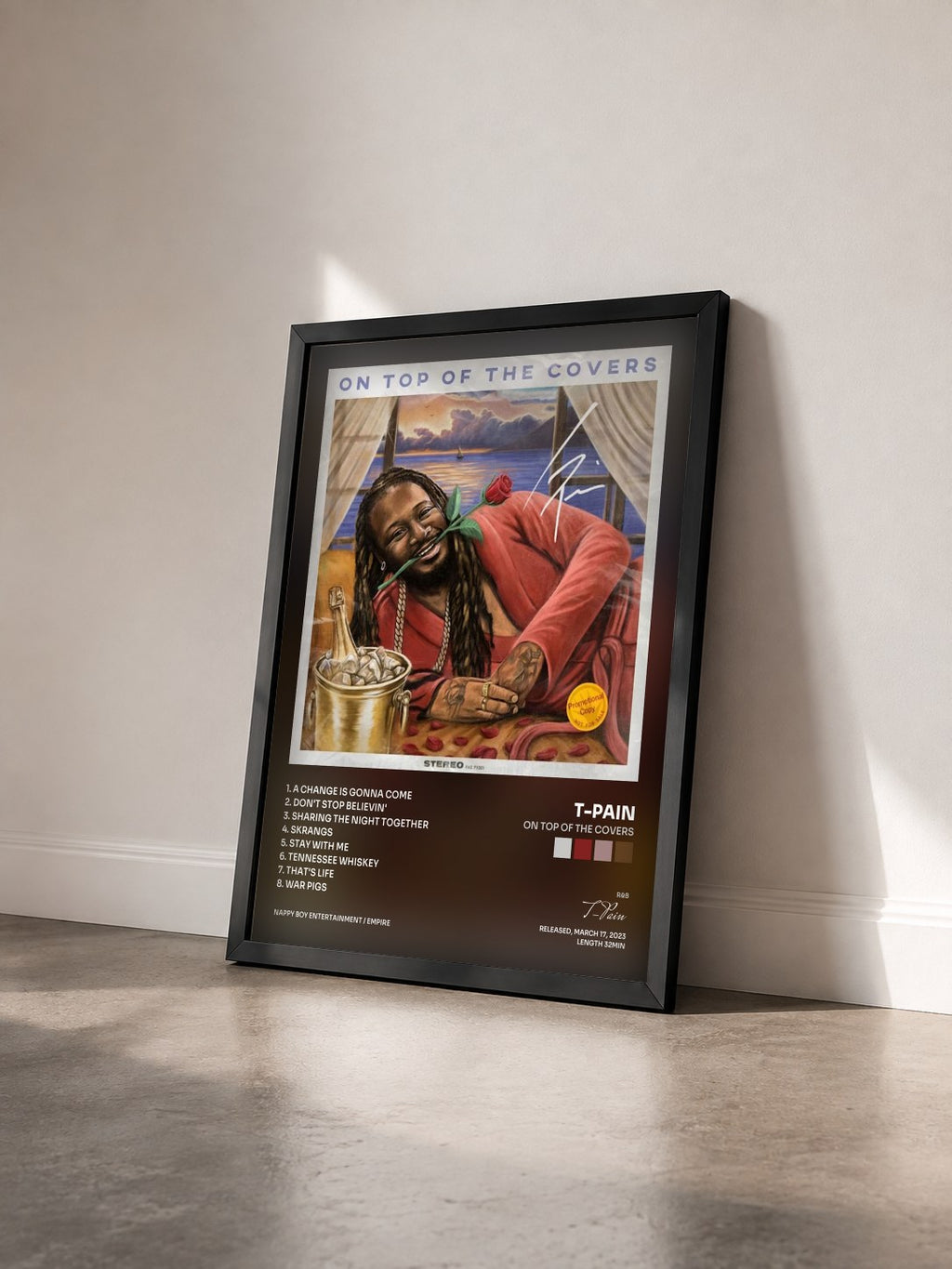 #noir Tableau de l'album On Top of The Covers de T-Pain vu de trois quarts, cadre noir