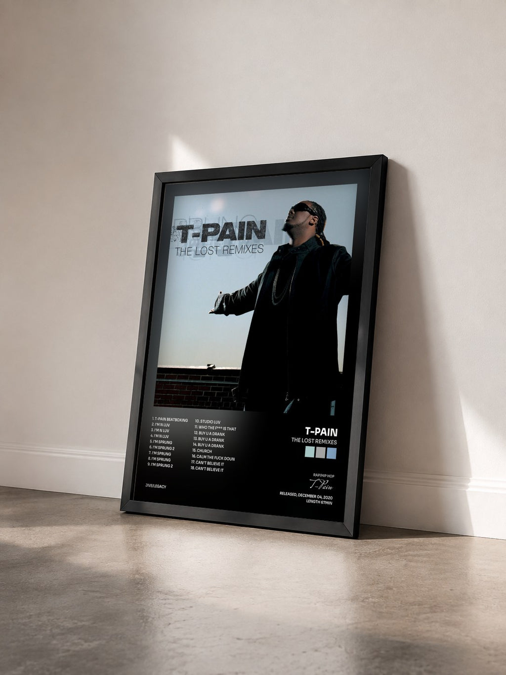 #noir The Lost Remixes di T-Pain in stampa incorniciata vista di tre quarti, cornice nera
