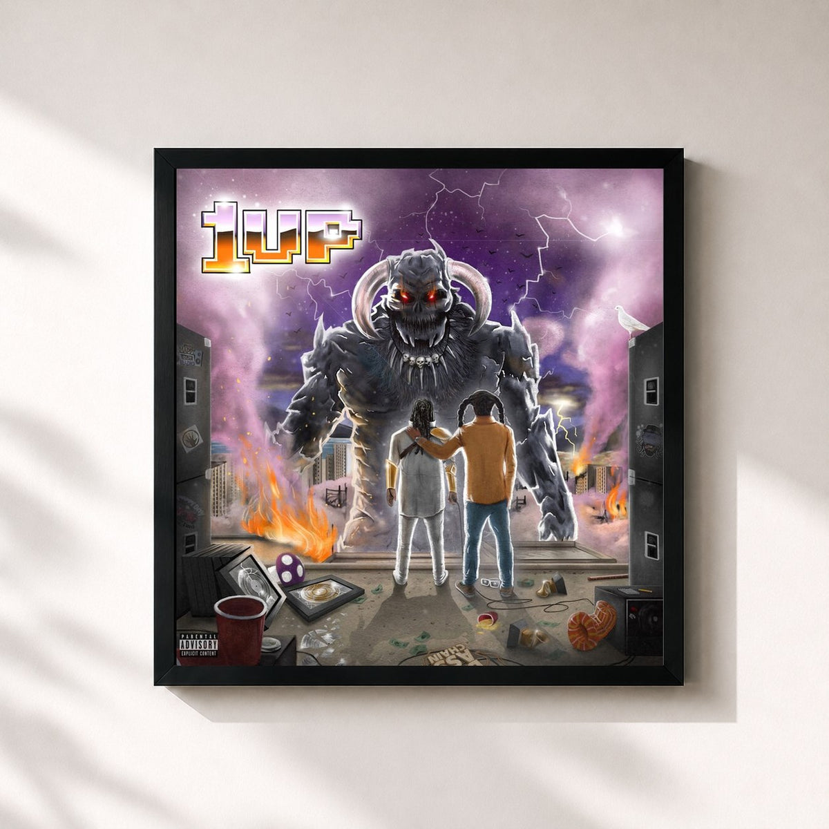 #noir Tableau carré de l'album 1UP de T-Pain, cadre noir 32x32 cm