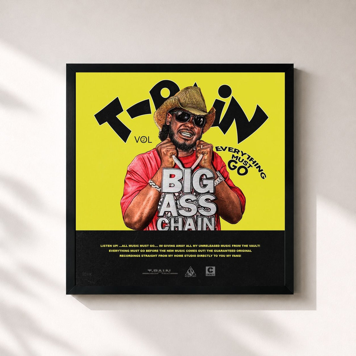 #noir Tableau carré de l'album Everything Must Go, Vol. 2 de T-Pain, cadre noir 32x32 cm