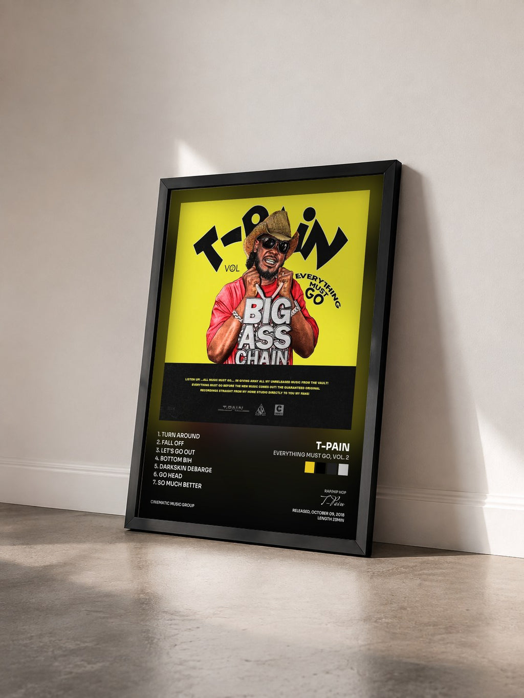 #noir Tableau de l'album Everything Must Go, Vol. 2 de T-Pain vu de trois quarts, cadre noir