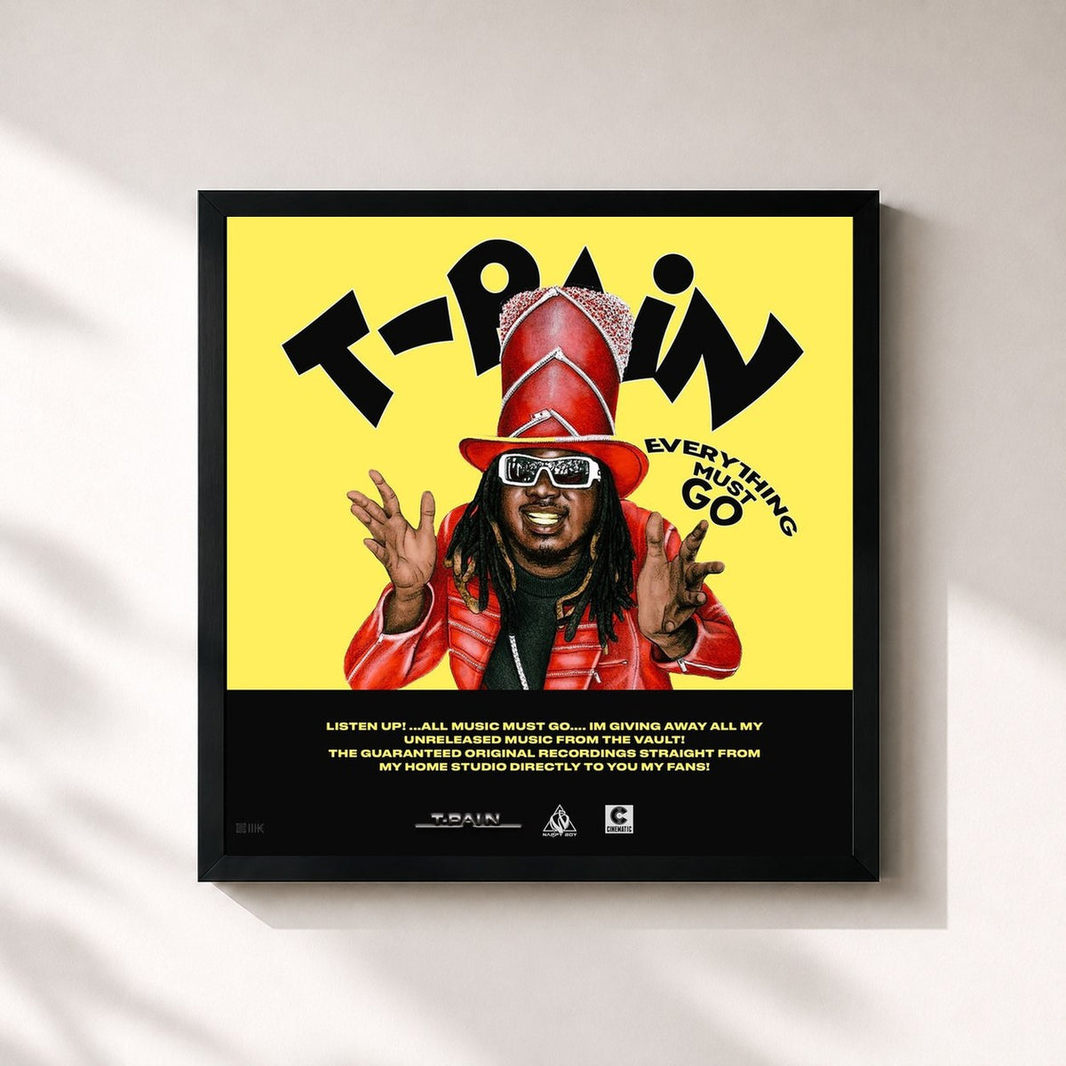 #noir Tableau carré de l'album Everything Must Go, Vol. 1 de T-Pain, cadre noir 32x32 cm