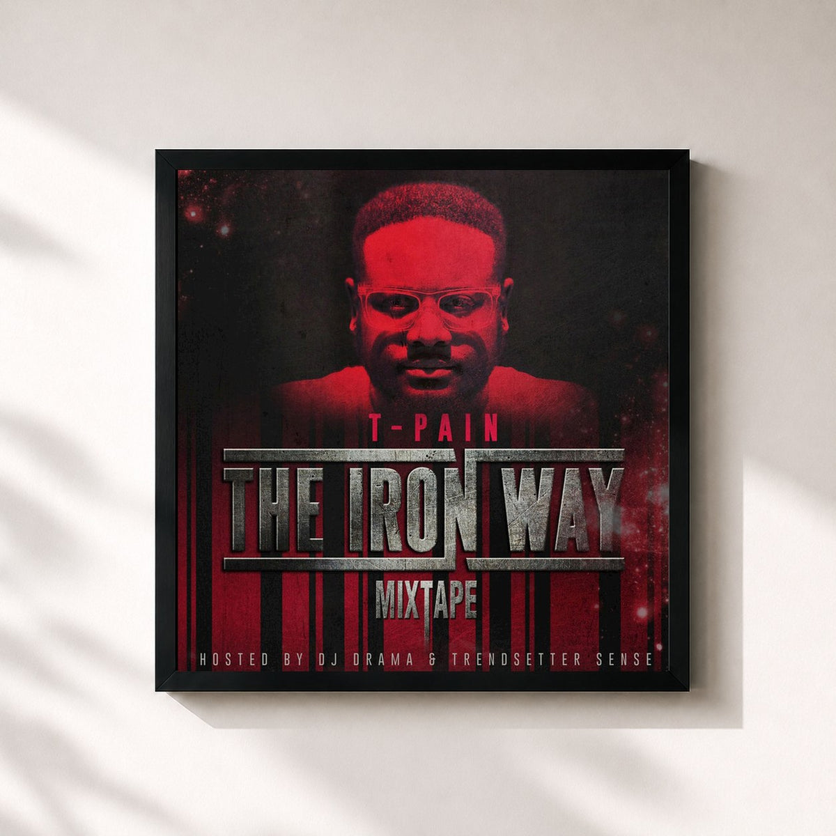 #noir Tableau carré de l'album The Iron Way de T-Pain, cadre noir 32x32 cm