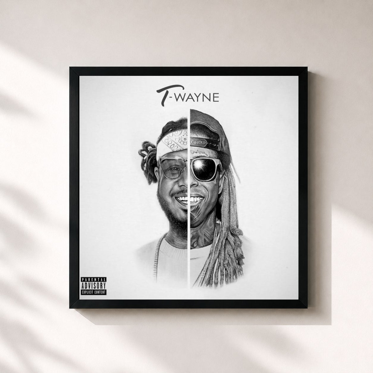 #noir Tableau carré de l'album T-Wayne de T-Pain, cadre noir 32x32 cm
