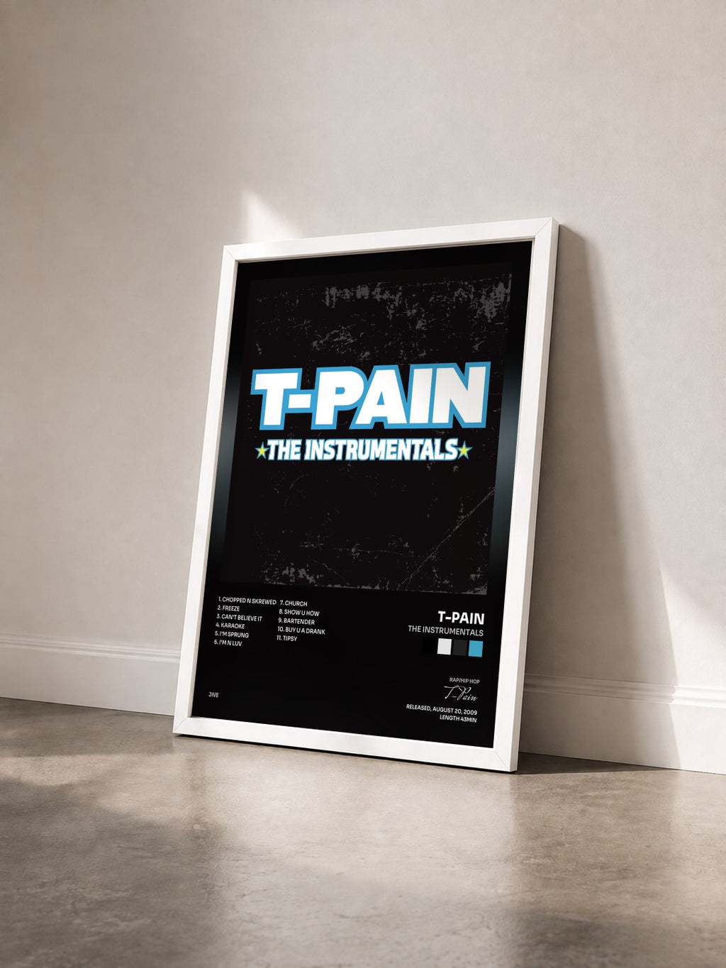 #blanc Tableau de l'album The Instrumentals de T-Pain vu de trois quarts, cadre blanc