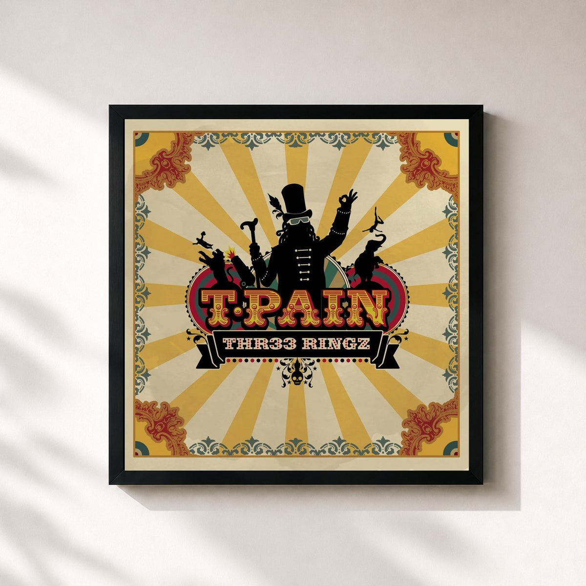 #noir Tableau carré de l'album Three Ringz (Thr33 Ringz) [Edited Version] de T-Pain, cadre noir 32x32 cm