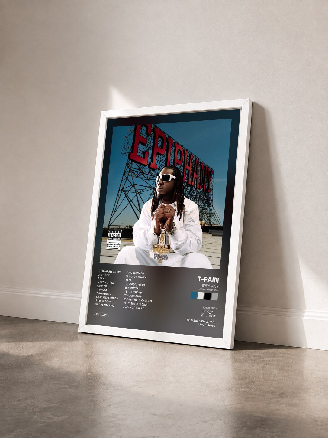 #blanc Tableau de l'album Epiphany (Expanded Edition) de T-Pain vu de trois quarts, cadre blanc
