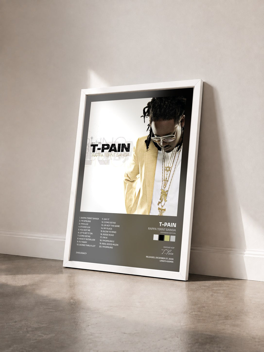#blanc Rappa Ternt Sanga (Expanded Edition) von T-Pain als gerahmter Kunstdruck von schräg gesehen, weißer Rahmen