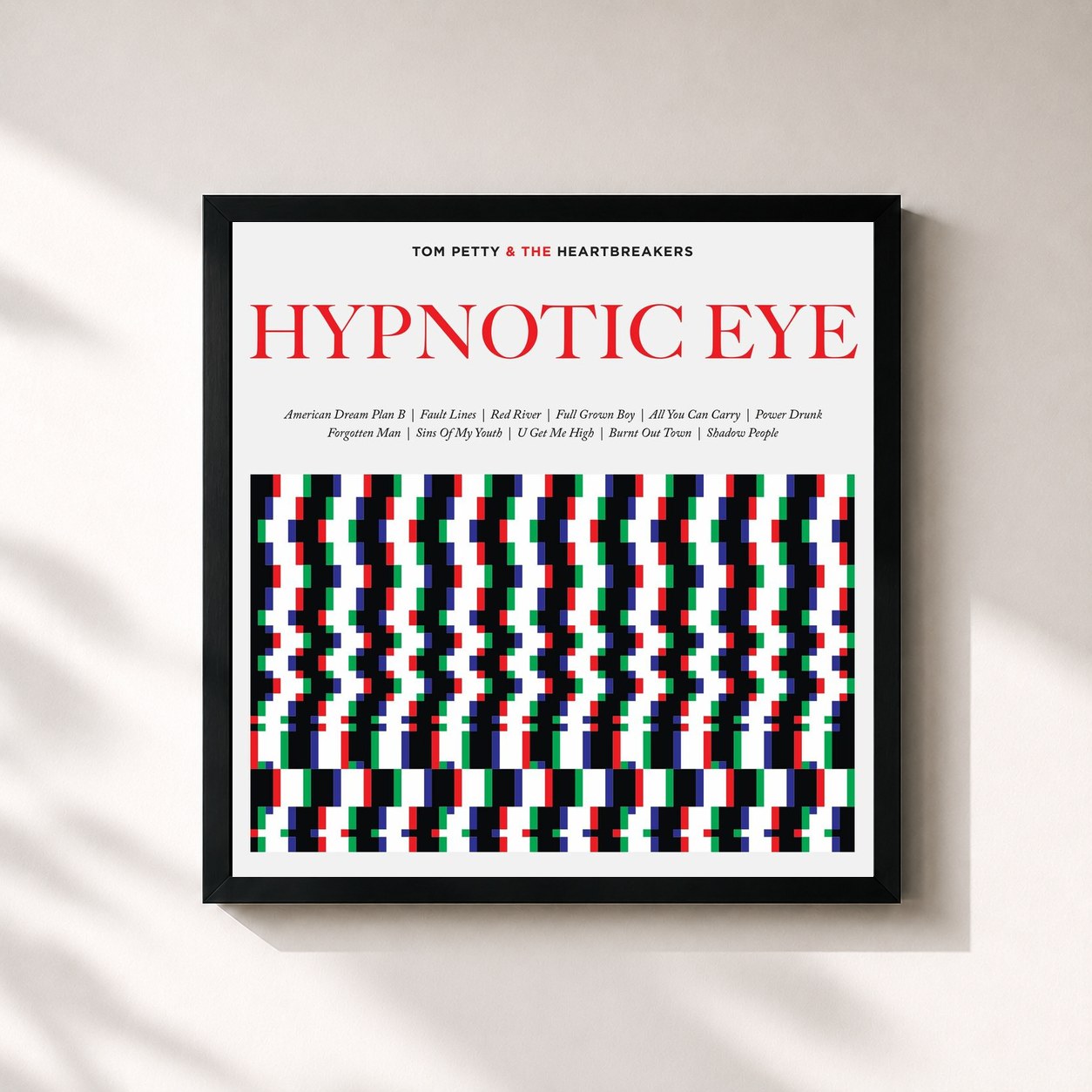 #noir Tableau carré de l'album Hypnotic Eye de Tom Petty and the Heartbreakers, cadre noir 32x32 cm