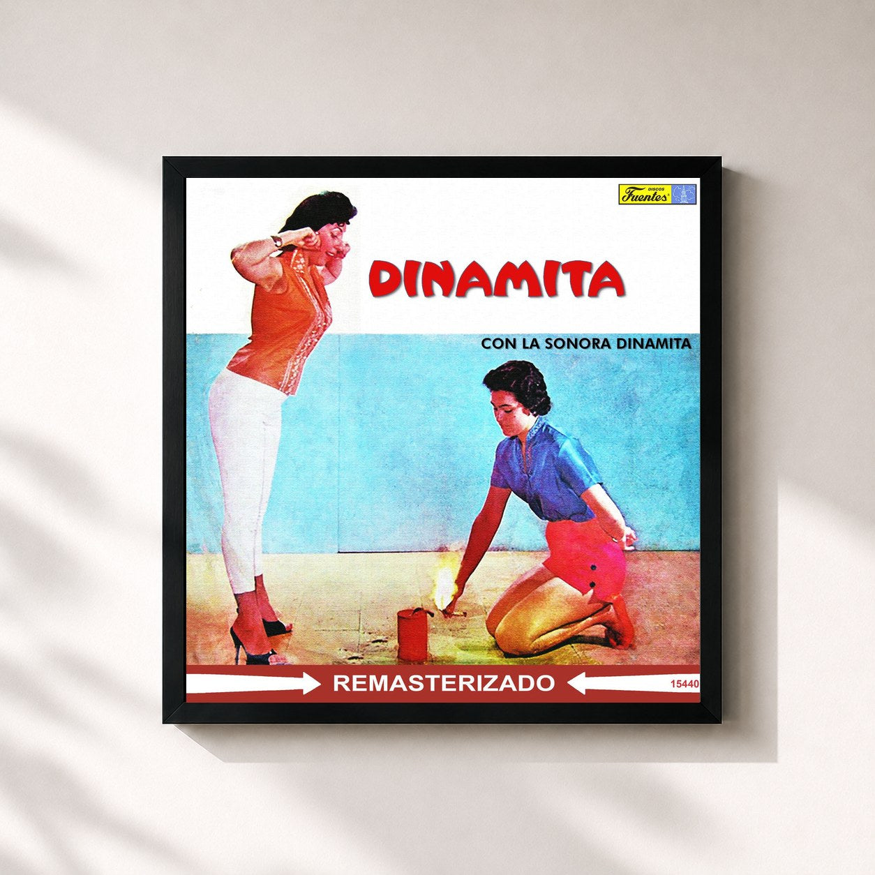 #noir Tableau carré de l'album Dinamita de La Sonora Dinamita, cadre noir 32x32 cm