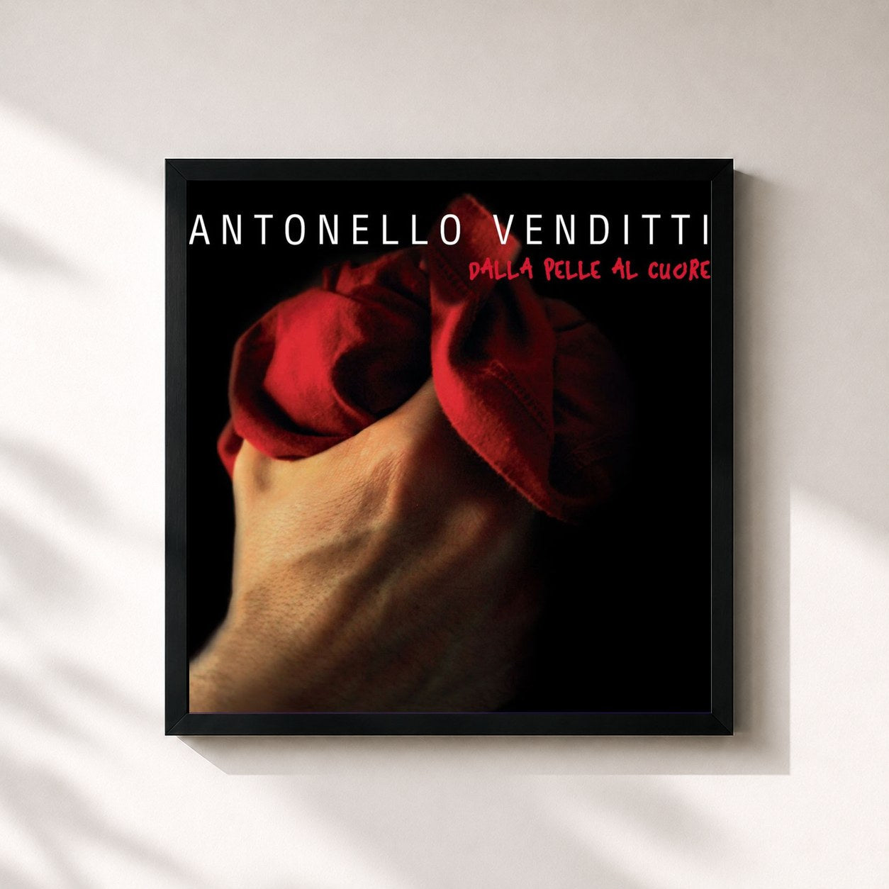#noir Tableau carré de l'album Dalla pelle al cuore de Antonello Venditti, cadre noir 32x32 cm