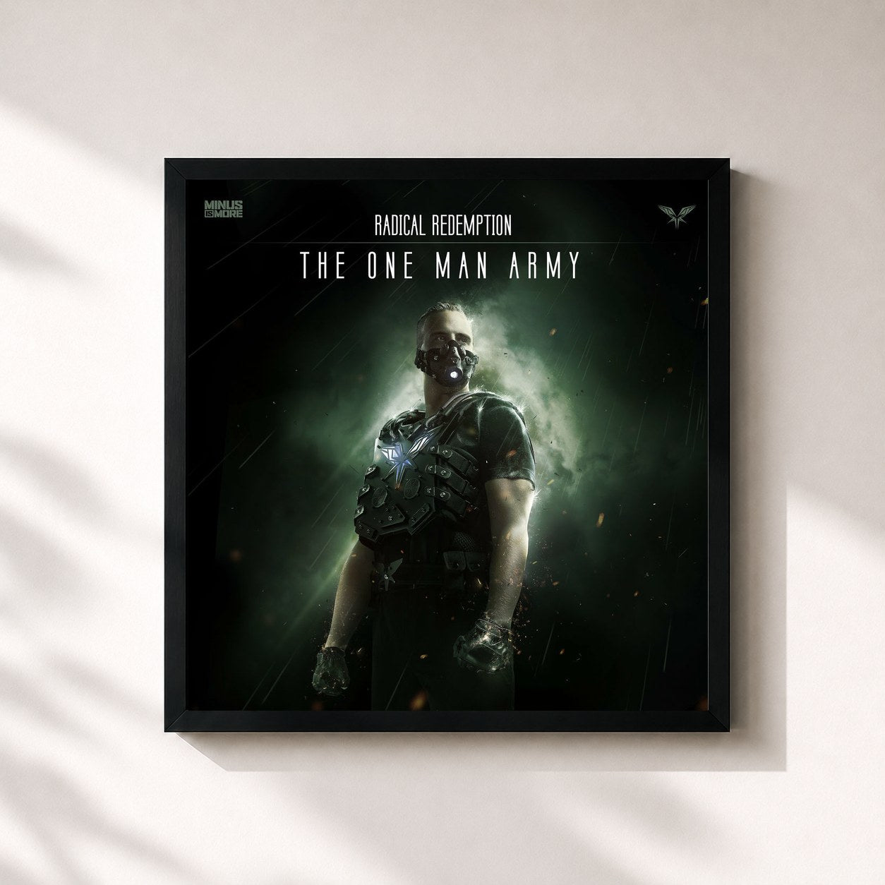 #noir Tableau carré de l'album The One Man Army de Radical Redemption, cadre noir 32x32 cm