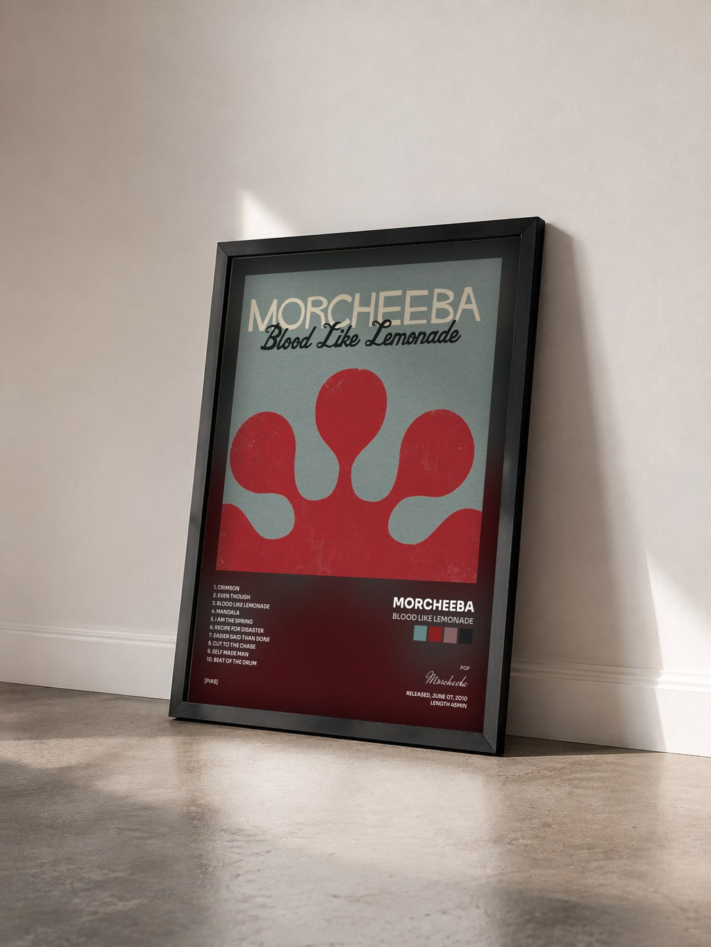 #noir Tableau de l'album Blood Like Lemonade de Morcheeba vu de trois quarts, cadre noir