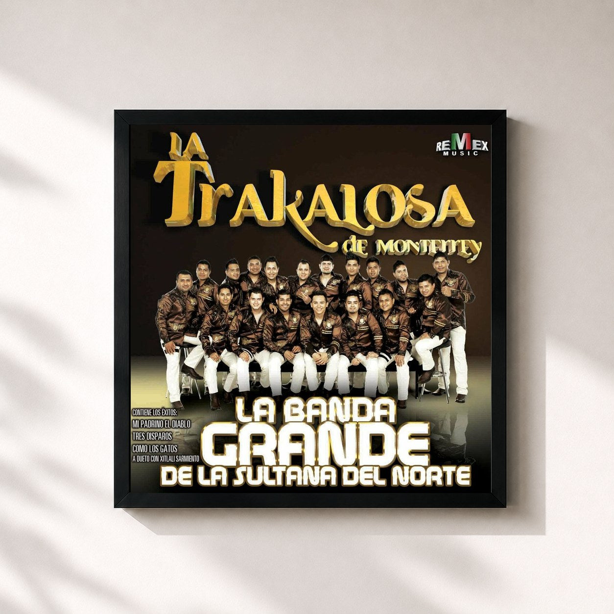 #noir Tableau carré de l'album La Banda Grande de la Sultana del Norte de Edwin Luna y La Trakalosa de Monterrey, cadre noir 32x32 cm