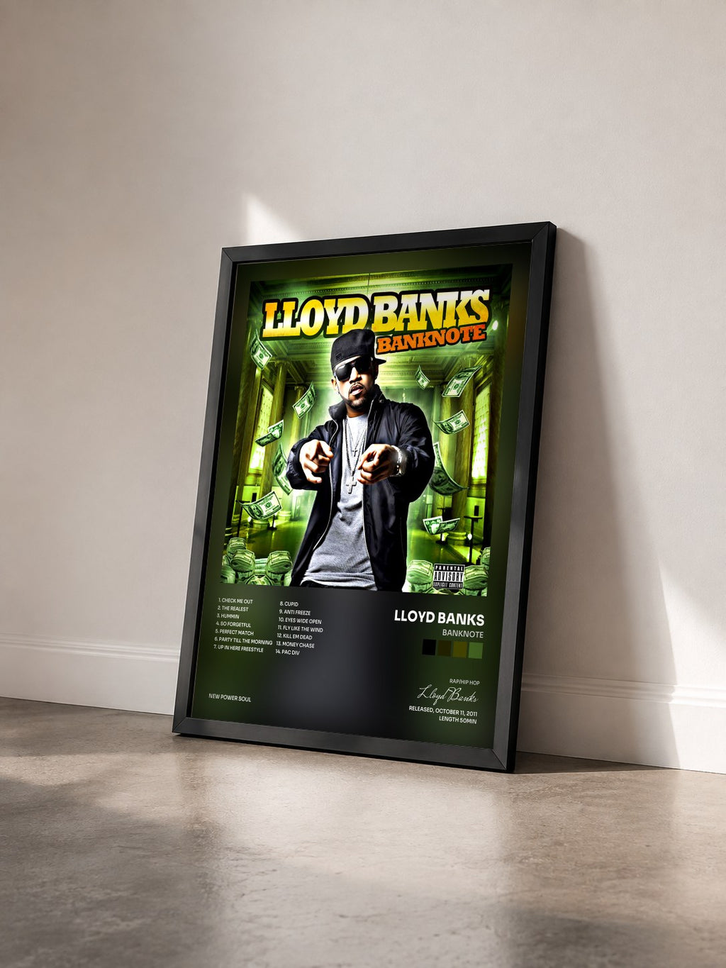 #noir Tableau de l'album Banknote de Lloyd Banks vu de trois quarts, cadre noir