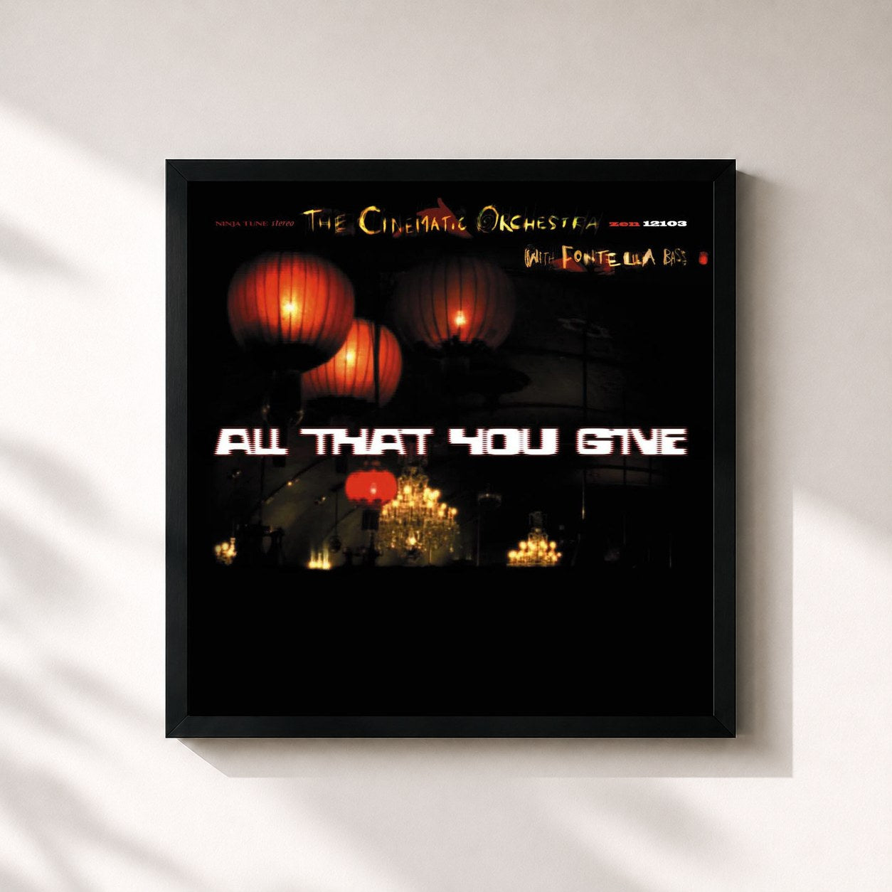 #noir Tableau carré de l'album All That You Give de The Cinematic Orchestra, cadre noir 32x32 cm