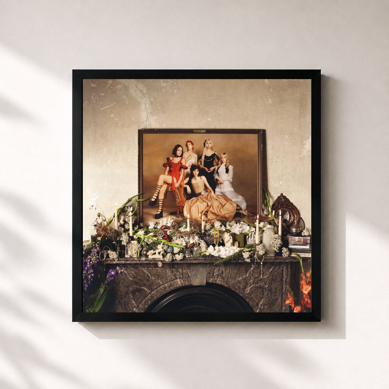 #noir Tableau carré de l'album Prelude to Ecstasy de The Last Dinner Party, cadre noir 32x32 cm